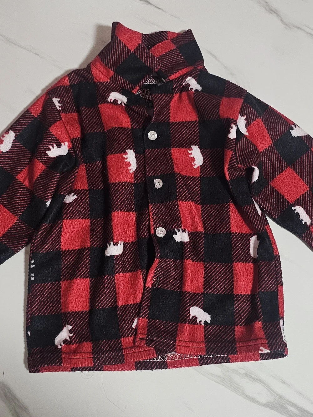 Kids Red and Black Buffalo Plaid Pajama Set with Bear Print